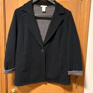 Matty M Black Cotton Blazer Jacket Cardigan with Gray Accents and Pockets XL